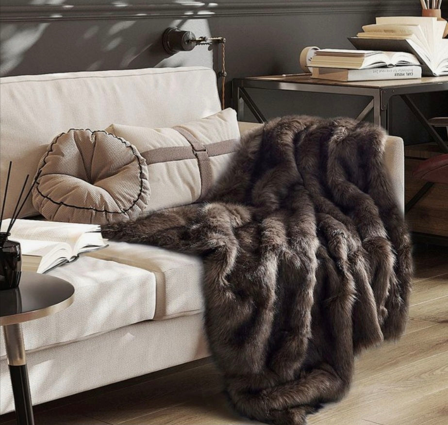 Premium Mocha Luxe Fur Blanket Throw