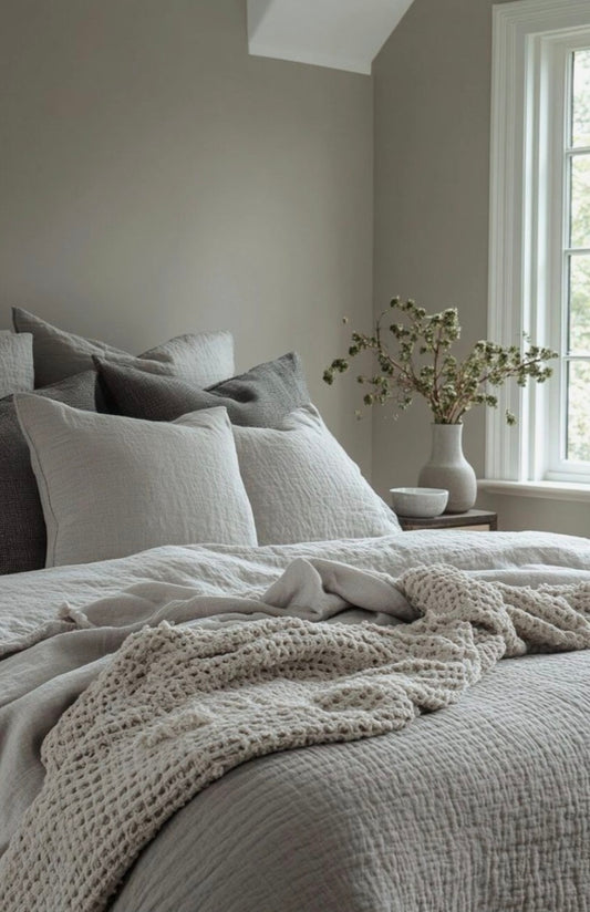 A Dove Grey Muslin Throw/ Bedspread